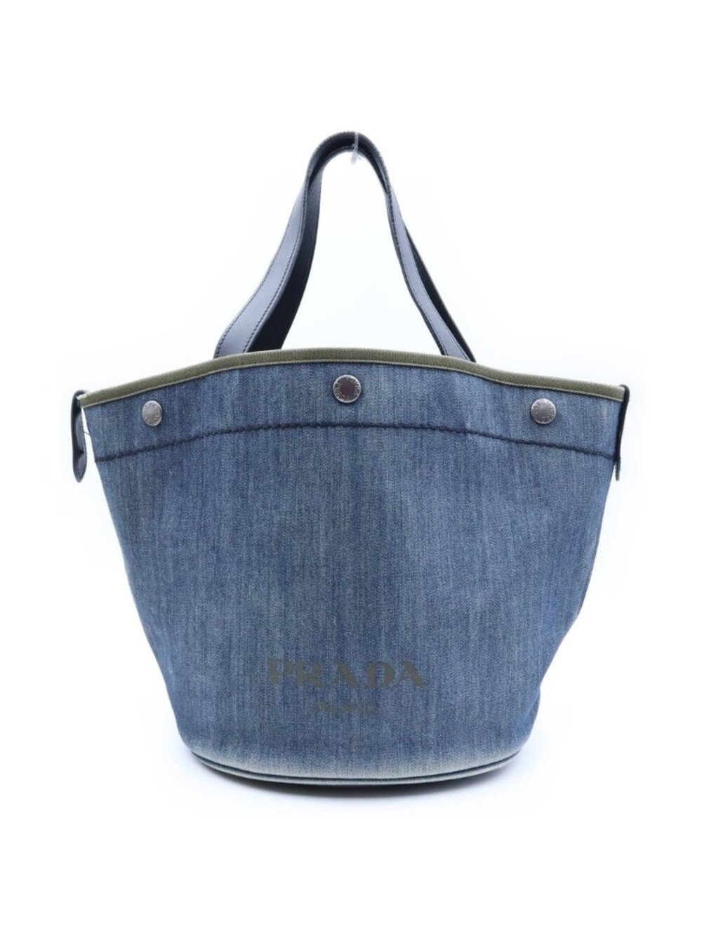 Prada Bucket Shape Tote Bag Indigo Blue Black Denim Leather